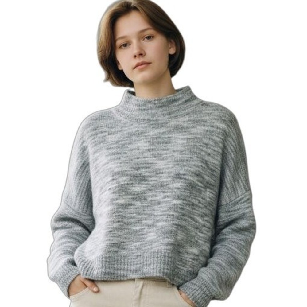 Sincerely Jules Marled Mock Neck Cropped Sweater Muted Green Cozy‎ Knit Medium